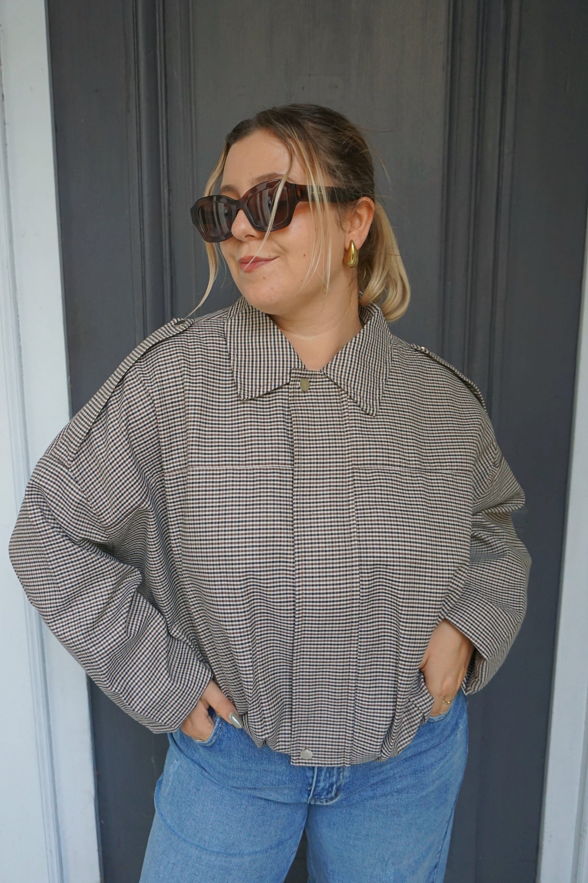 Veste bomber à carreaux marrons