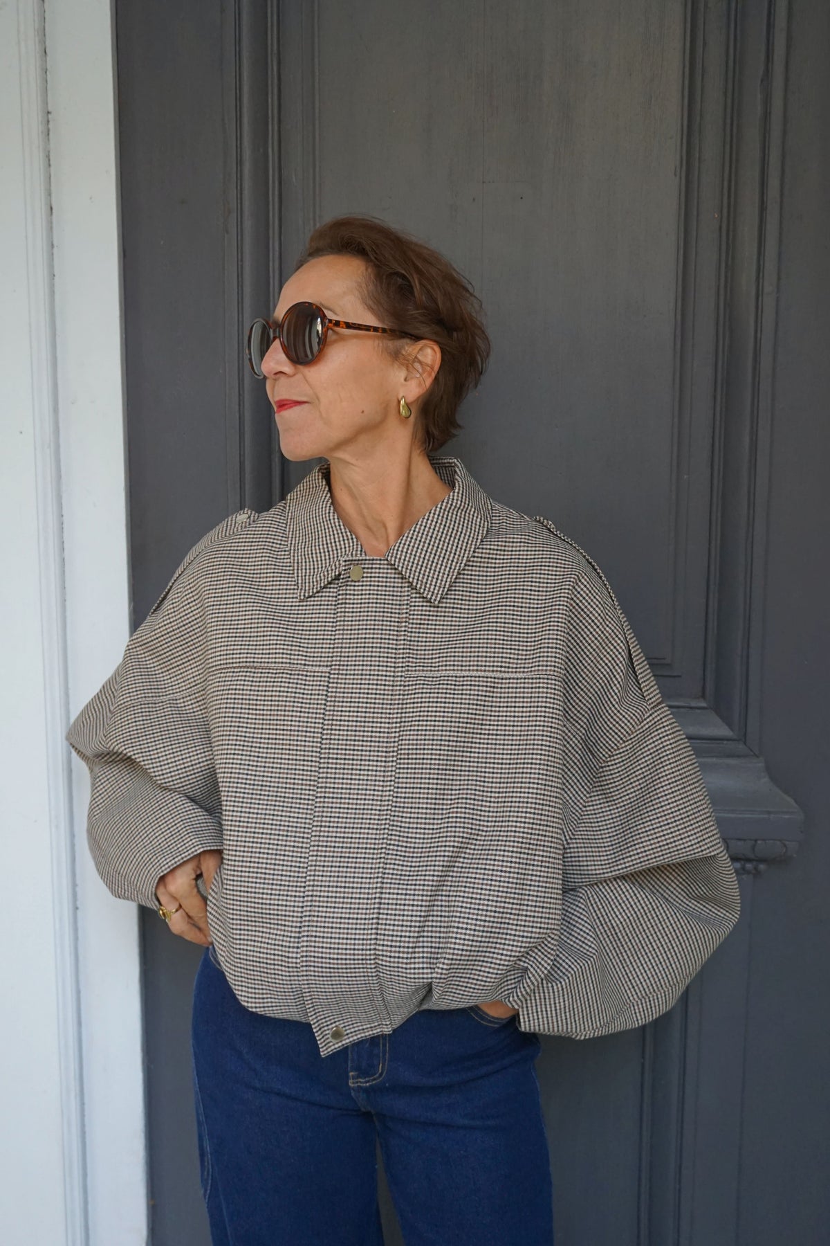 Veste bomber à carreaux marrons