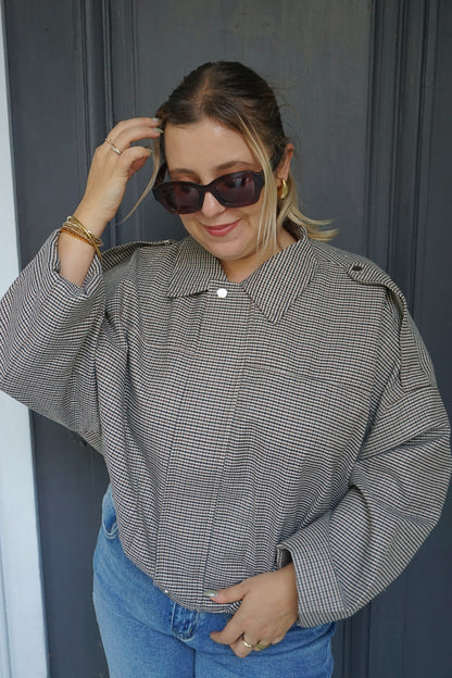 Veste bomber à carreaux marrons