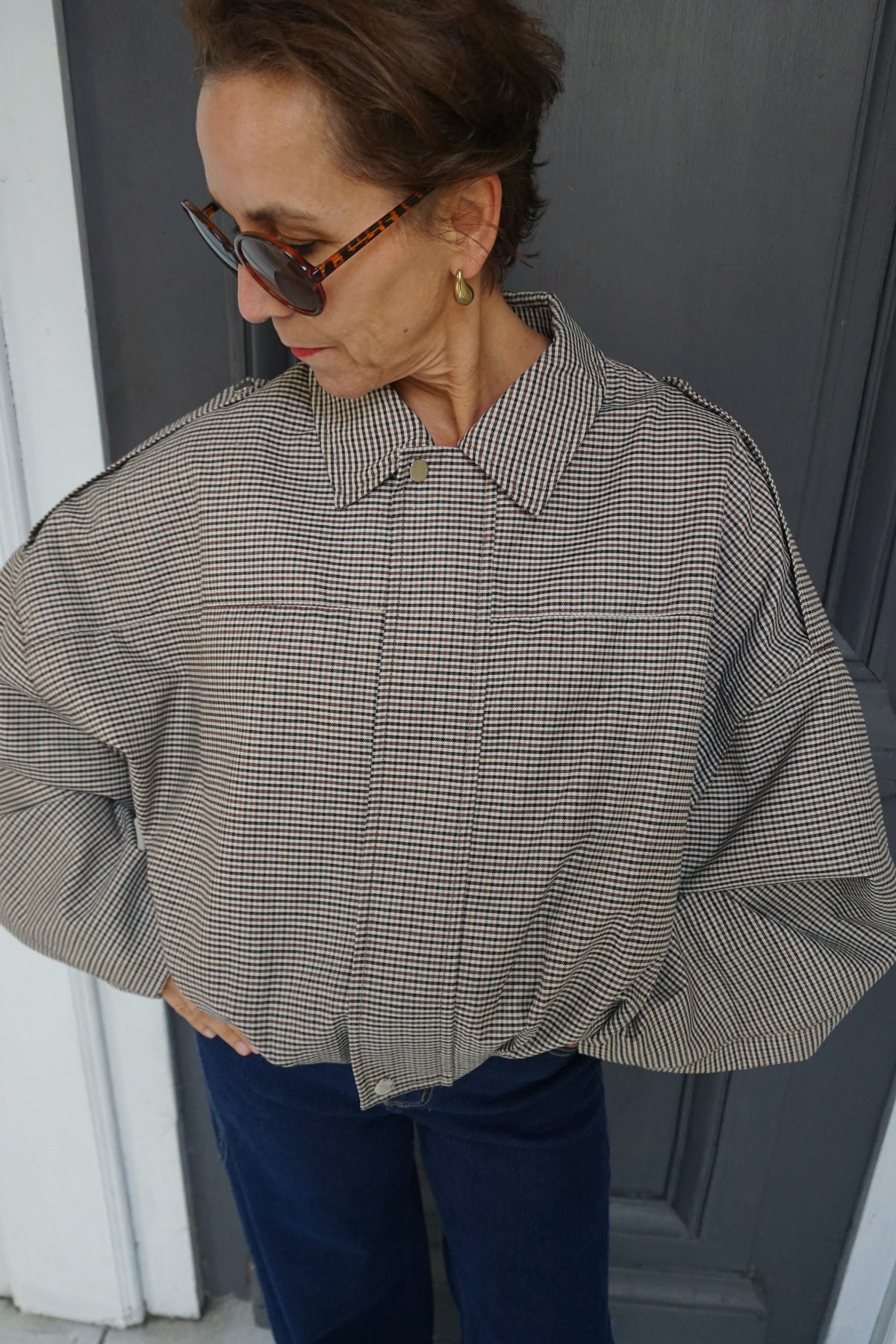 Veste bomber à carreaux marrons