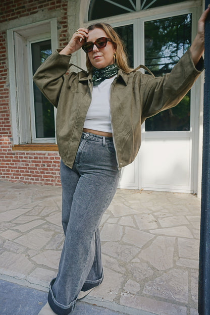 Veste bomber suédine kaki
