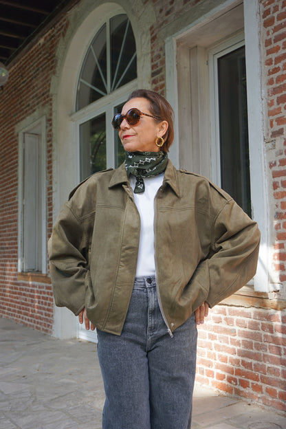 Veste bomber suédine kaki