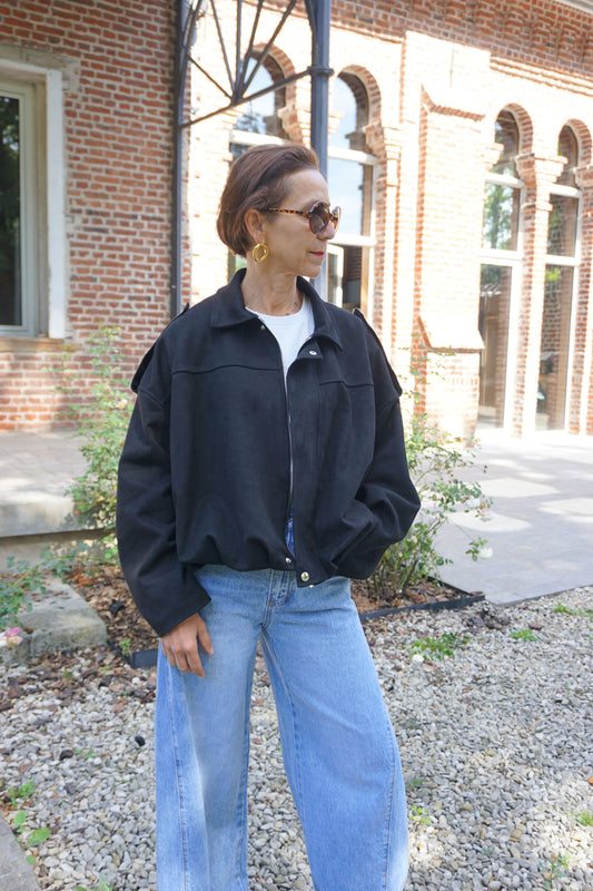 Veste bomber suédine noire