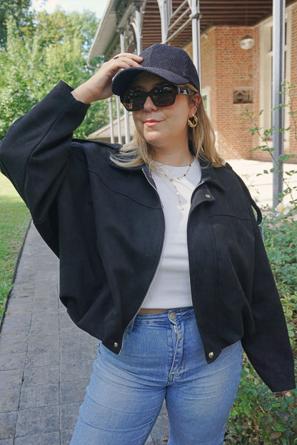 Veste bomber suédine noire