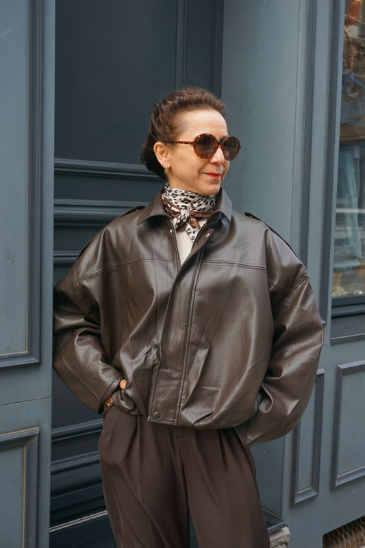 Veste bomber en simili marron