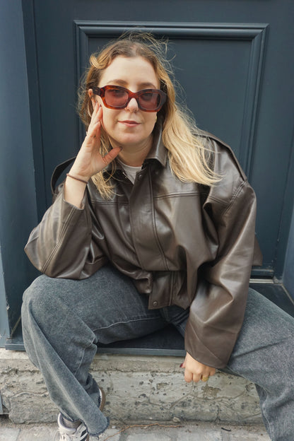 Veste bomber en simili marron