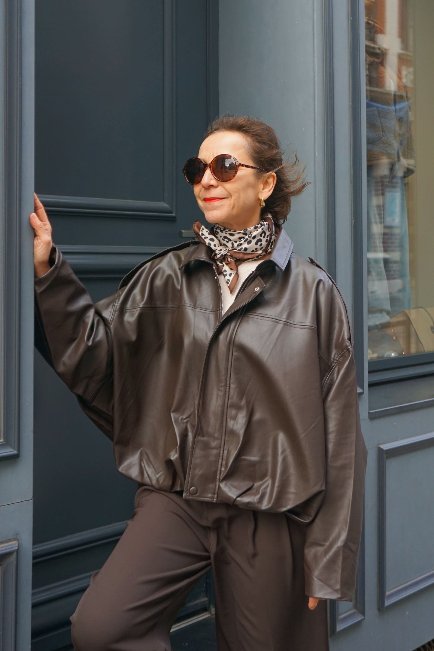 Veste bomber en simili marron