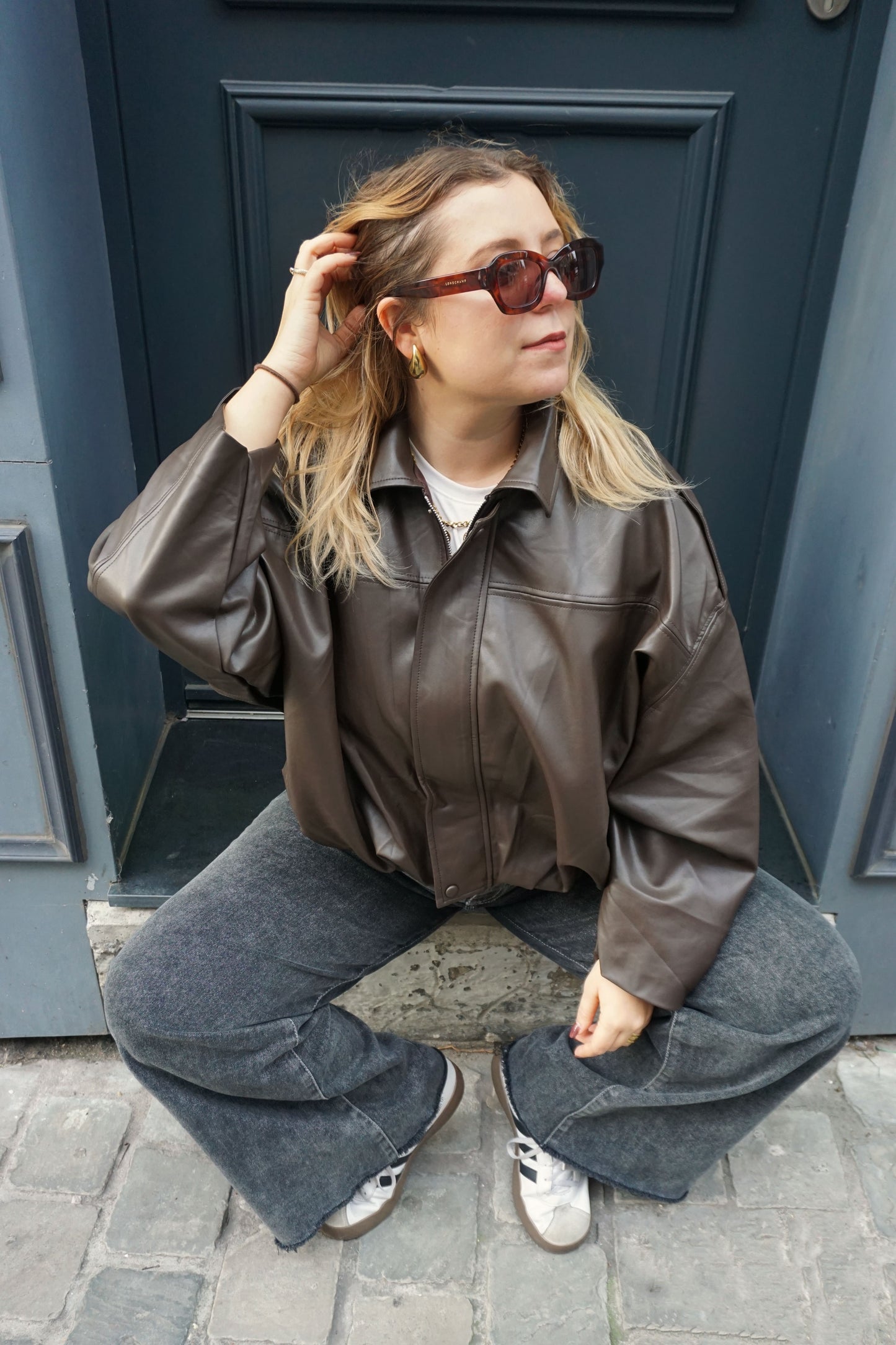 Veste bomber en simili marron