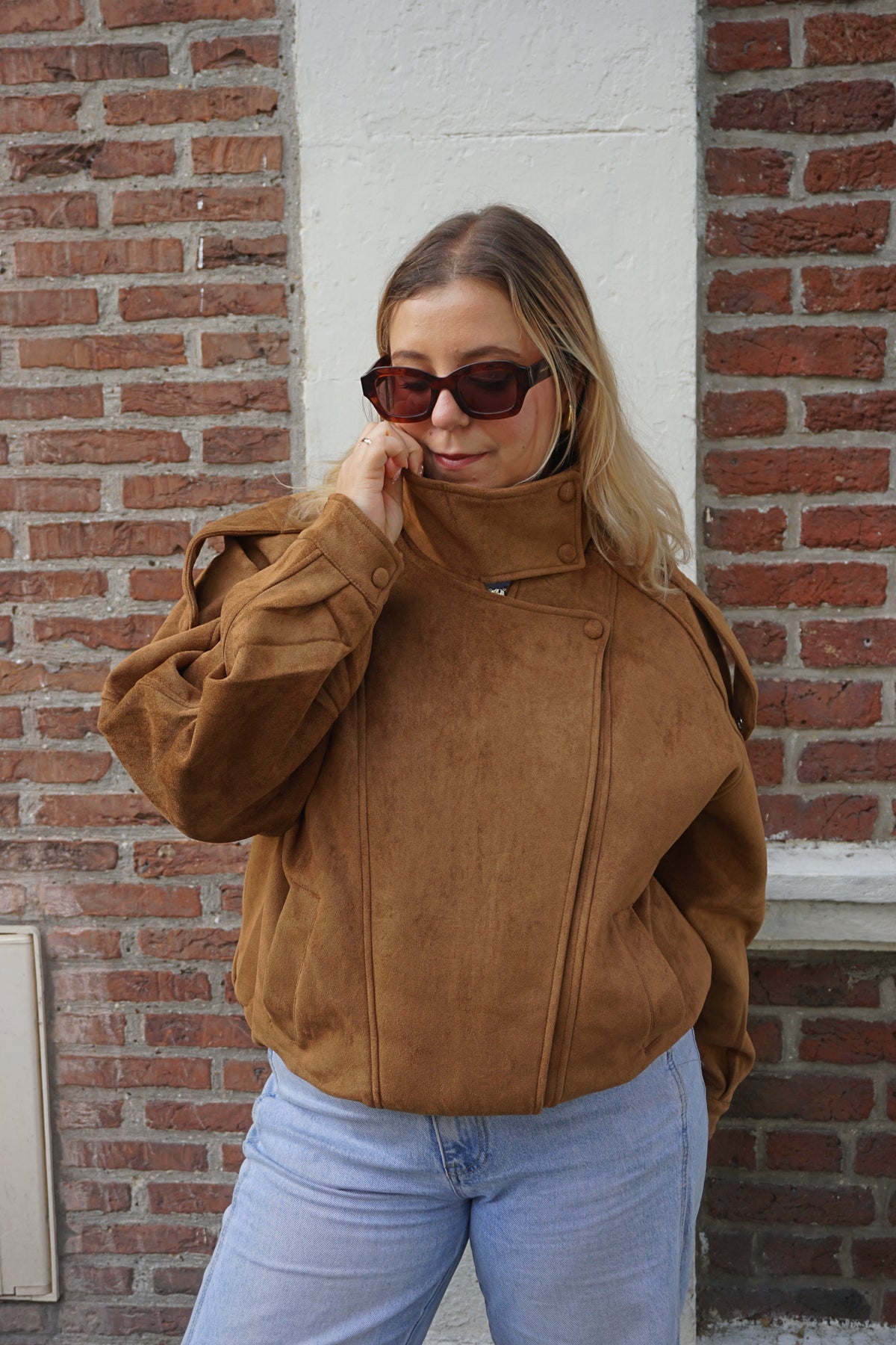 Veste col montant simili daim camel