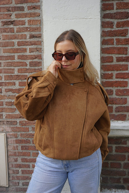 Veste col montant simili daim camel