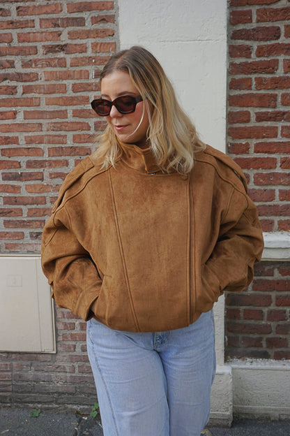 Veste col montant simili daim camel