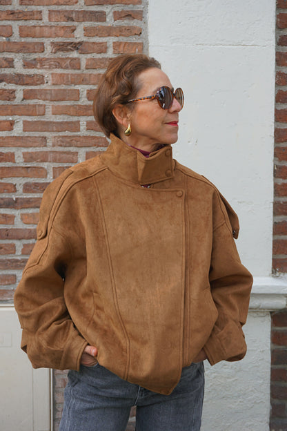 Veste col montant simili daim camel