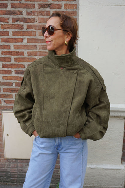 Veste col montant simili daim kaki
