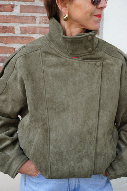 Veste col montant simili daim kaki