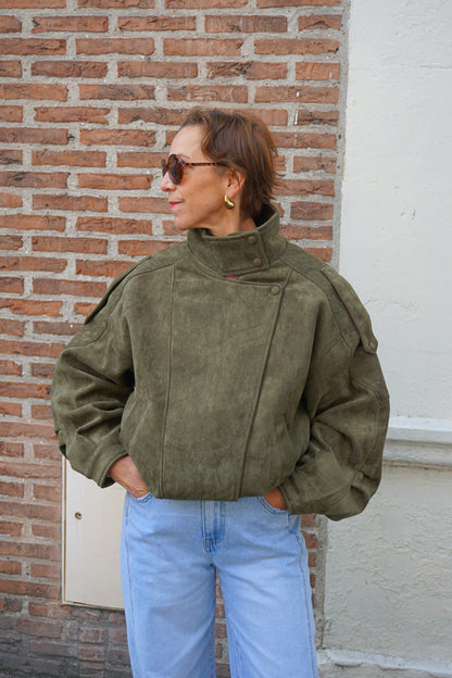 Veste col montant simili daim kaki