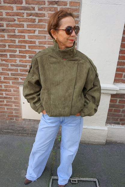 Veste col montant simili daim kaki