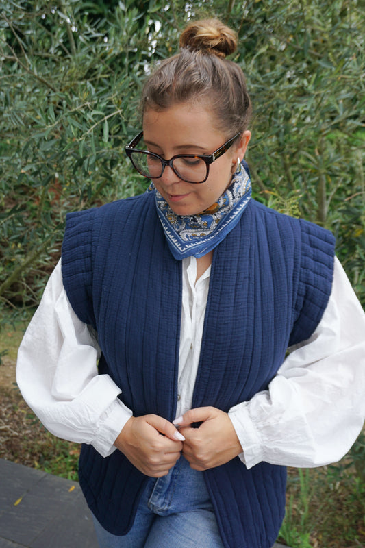 Veste sans manches matelassée bleue marine coton