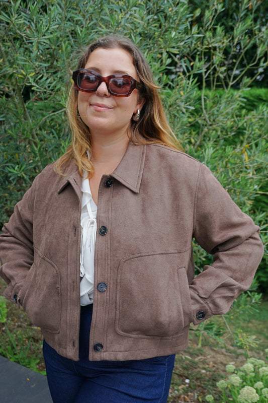 Veste courte effet daim marron foncé