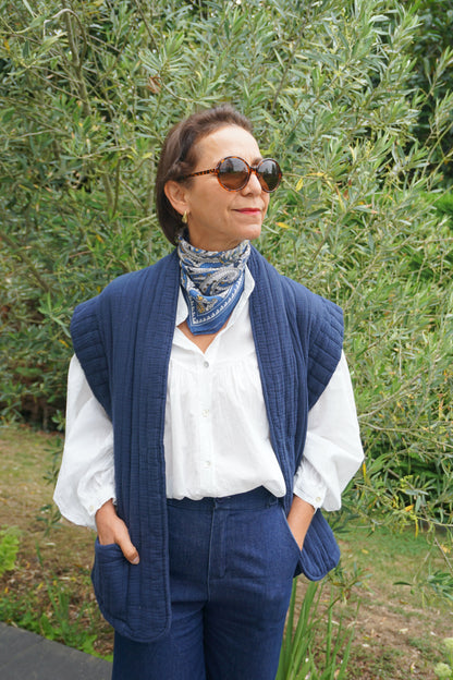 Veste sans manches matelassée bleue marine coton