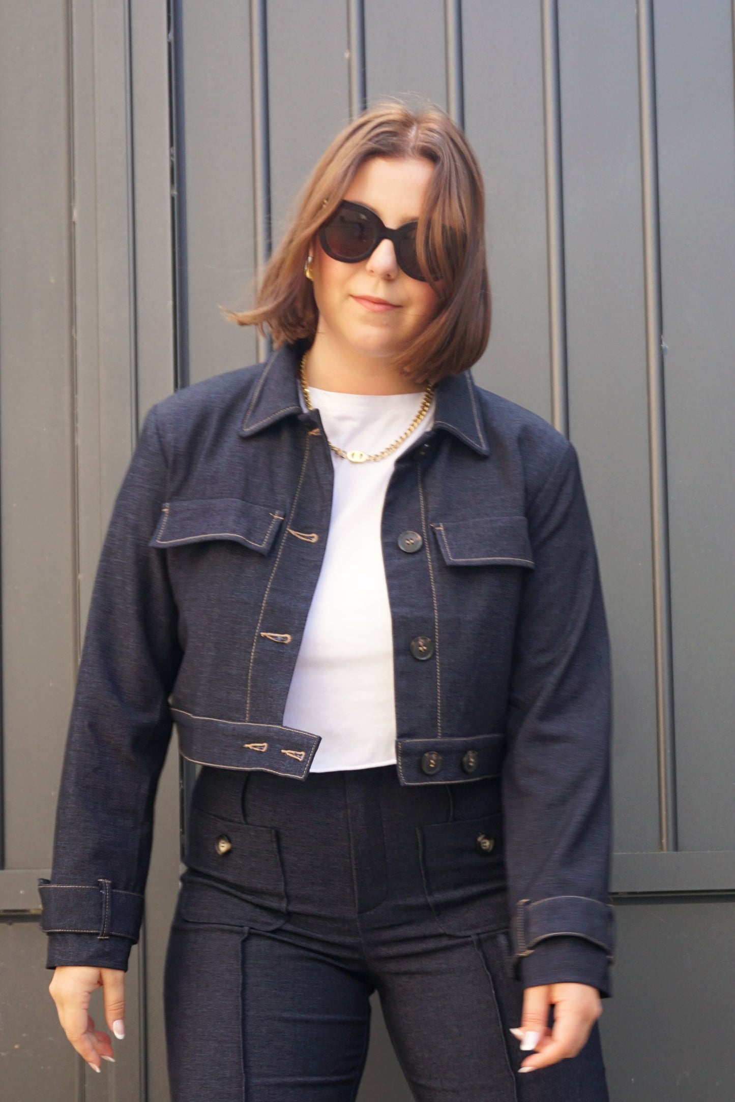 Veste crop effet jean