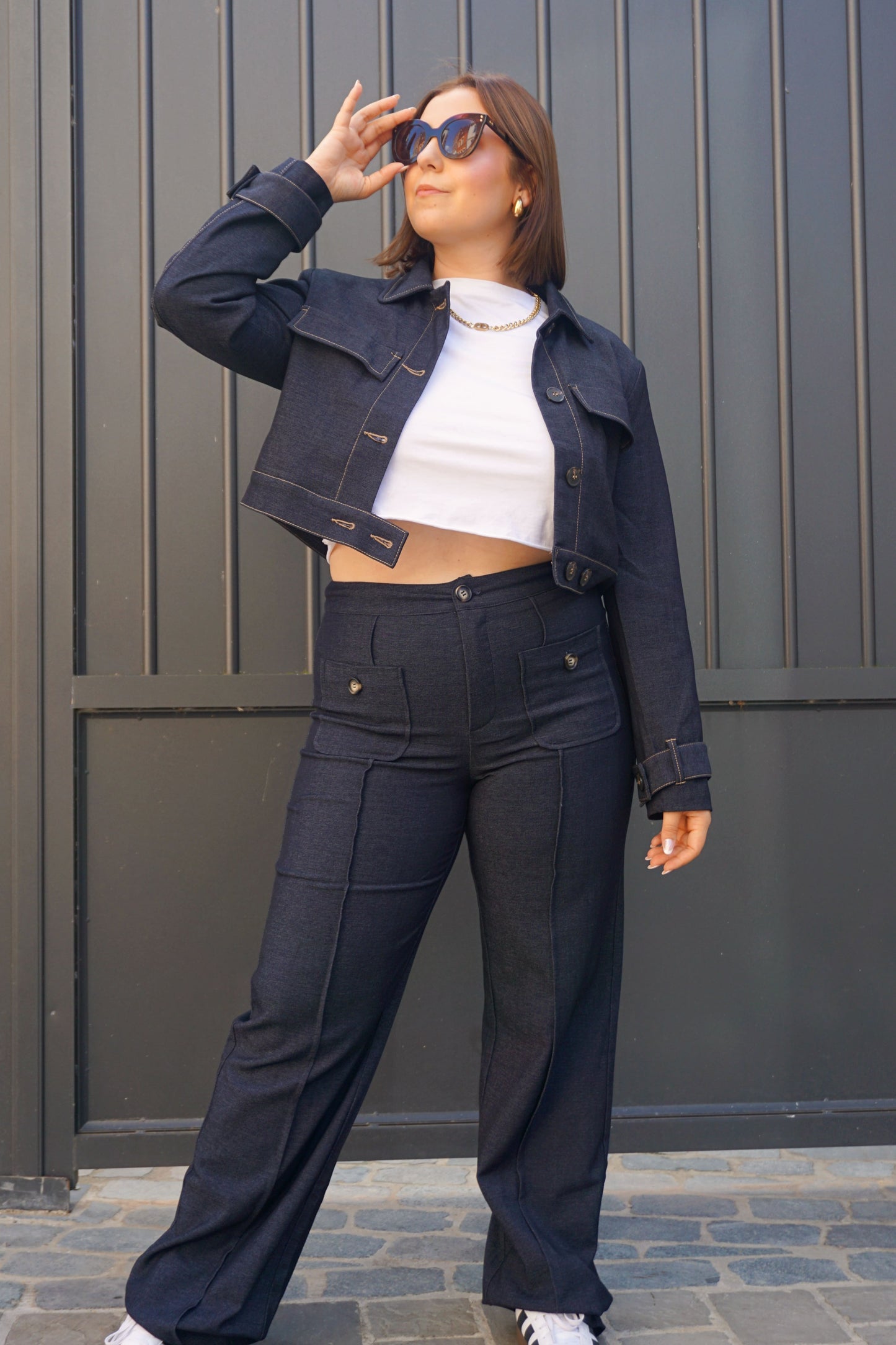 Veste crop effet jean