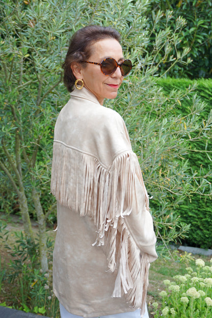 Veste effet daim crème à franges