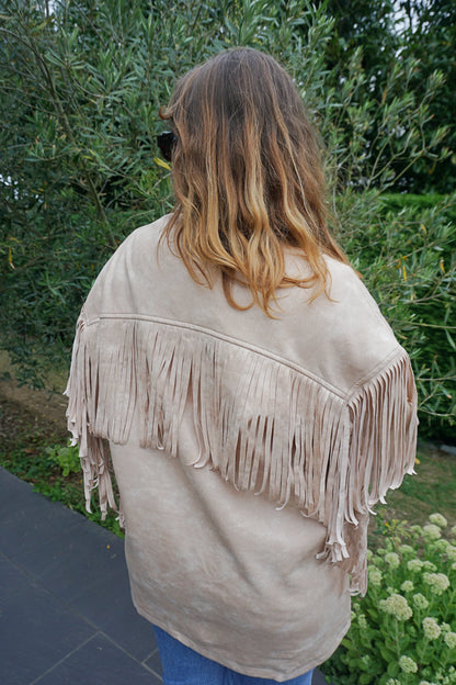 Veste effet daim crème à franges