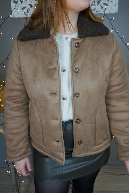 Veste marron effet daim col Teddy Bear