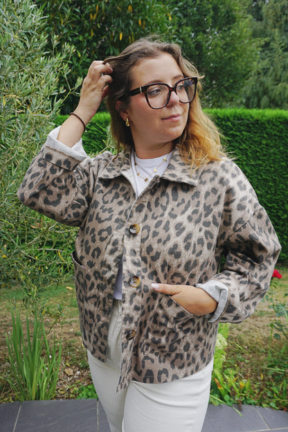 Veste en jean léopard