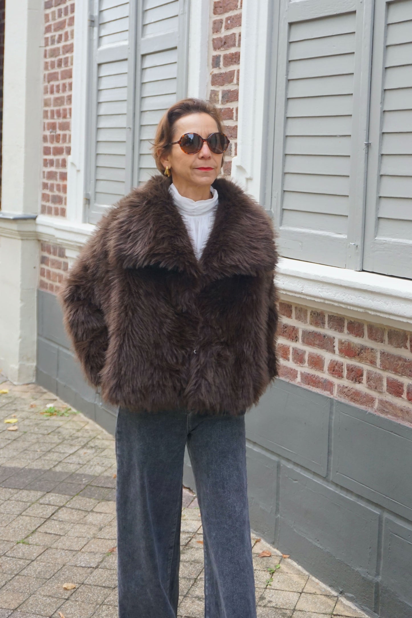Veste fausse fourrure marron chocolat