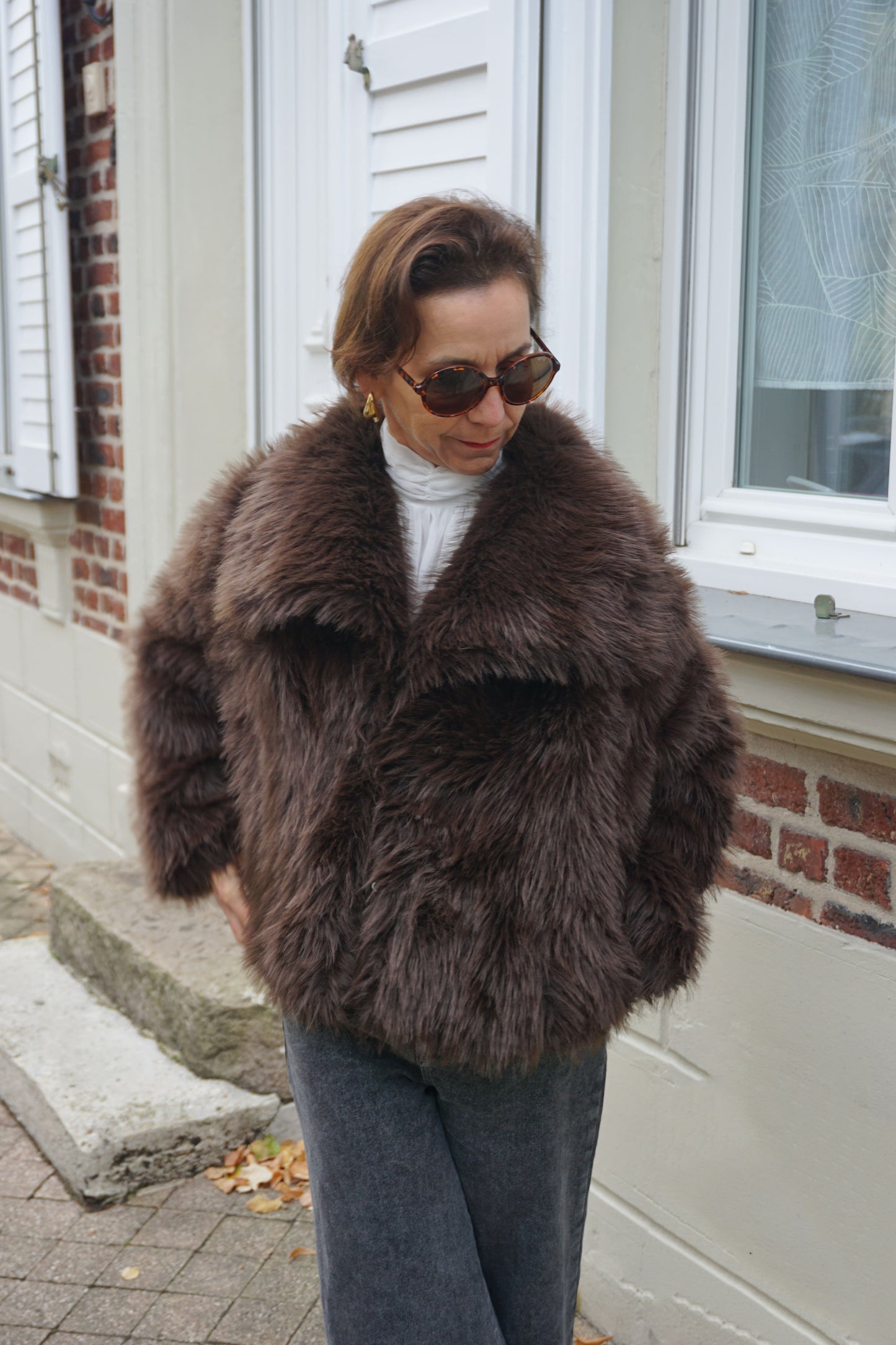 Veste fausse fourrure marron chocolat