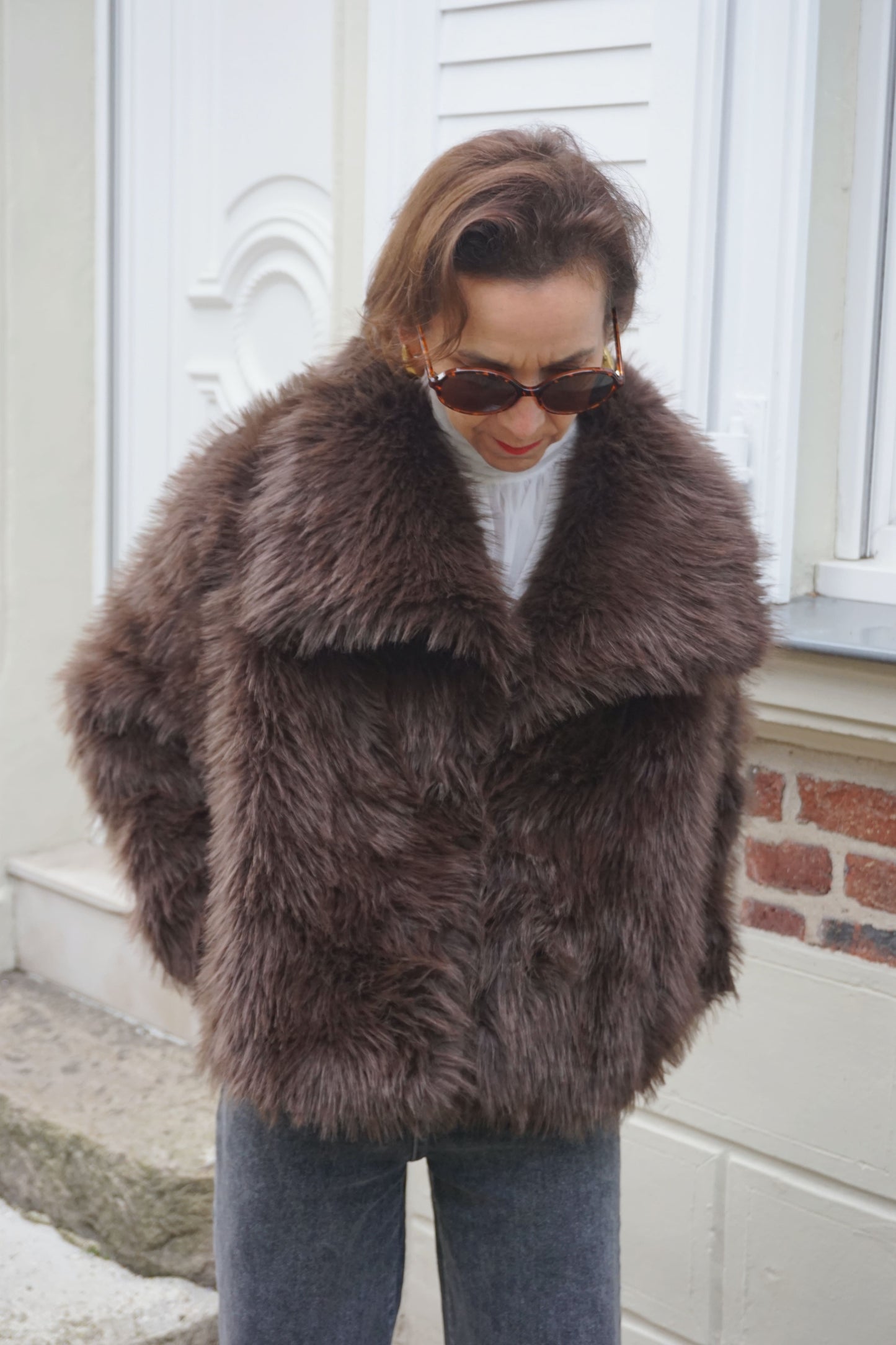 Veste fausse fourrure marron chocolat