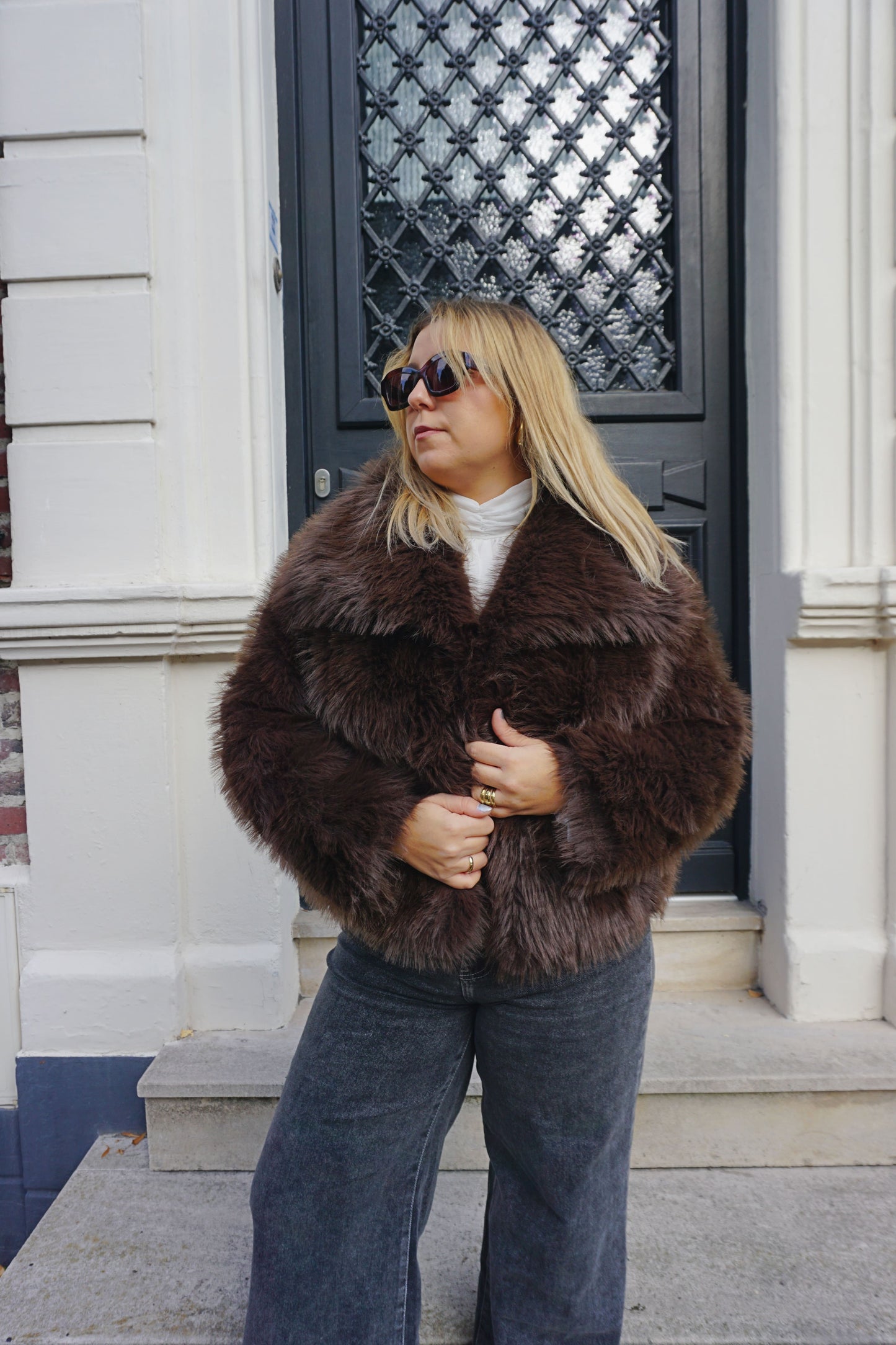 Veste fausse fourrure marron chocolat