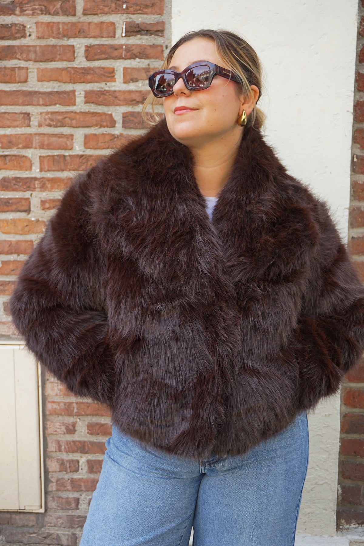 Veste fausse fourrure marron chocolat