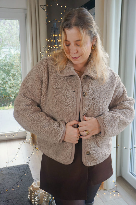 Veste moumoute teddy taupe