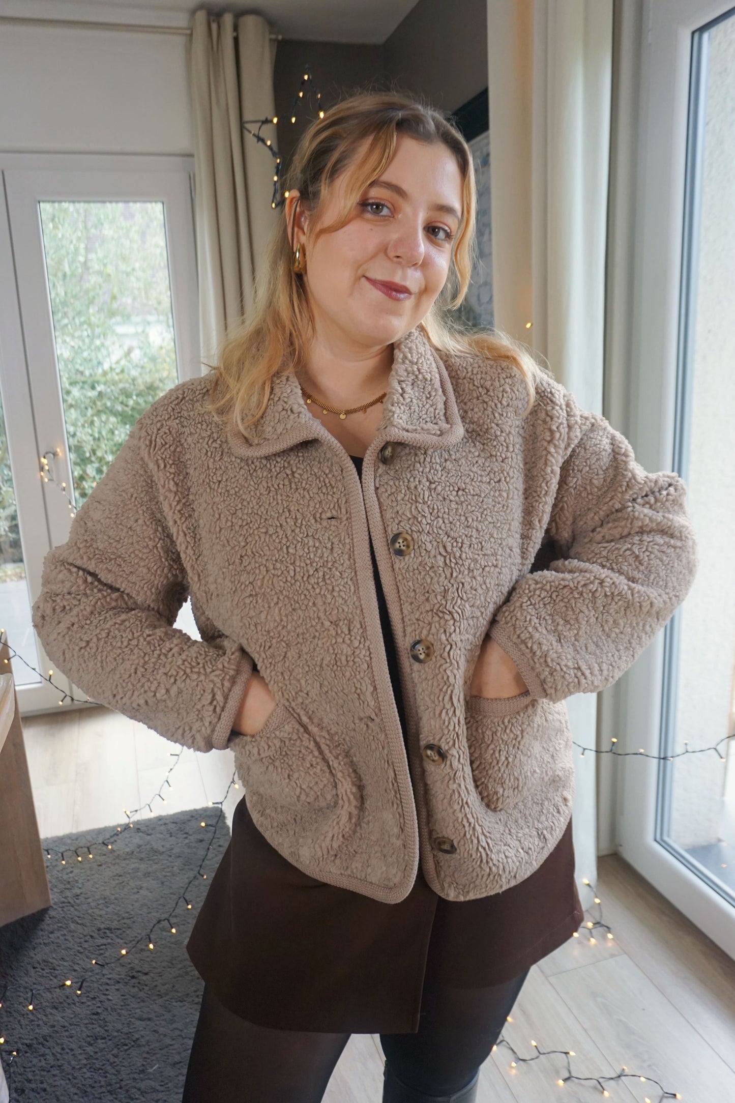 Veste moumoute teddy taupe