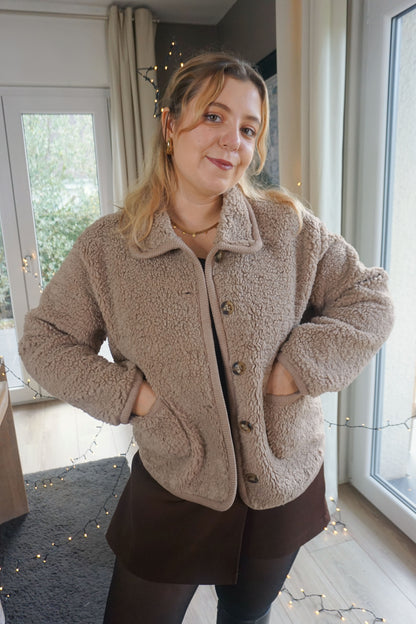 Veste moumoute teddy taupe