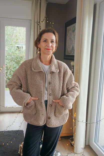 Veste moumoute teddy taupe