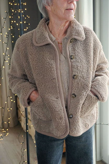 Veste moumoute teddy taupe