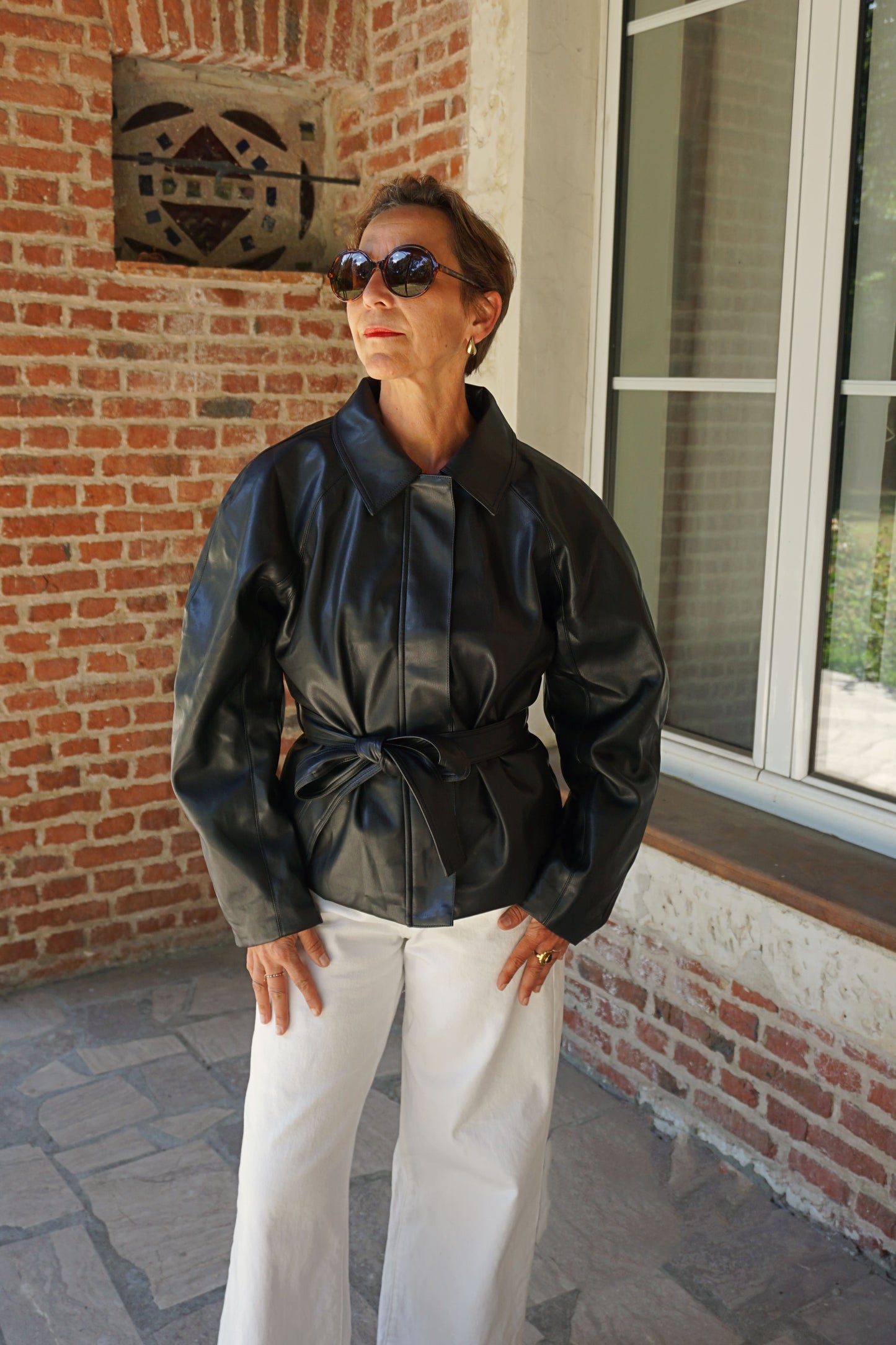 Veste noire ceinture similicuir