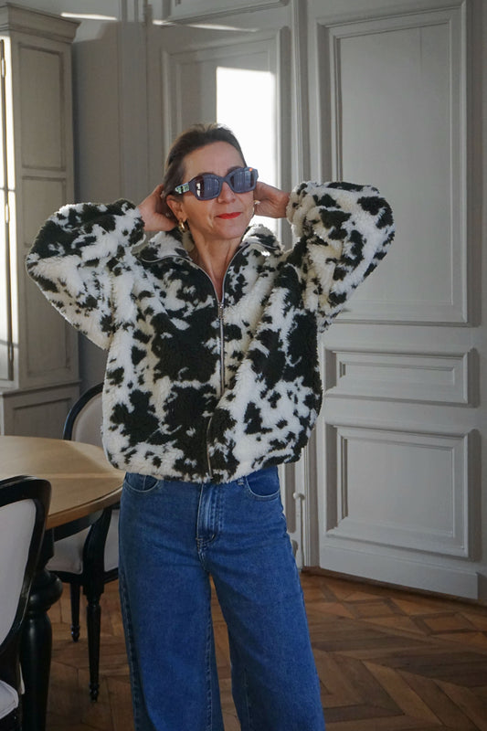 Veste polaire motif vache kaki