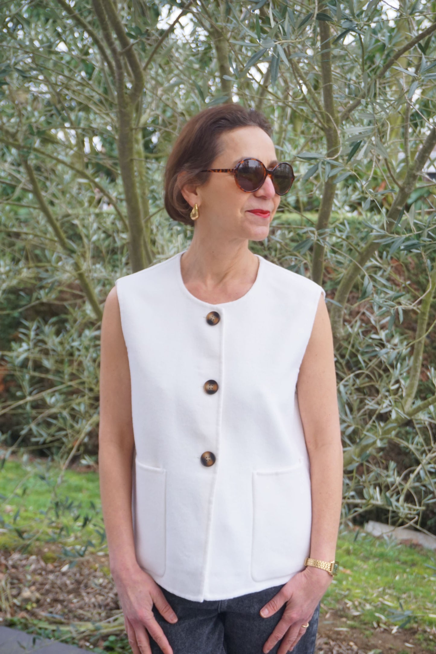 Veste sans manches crème laine