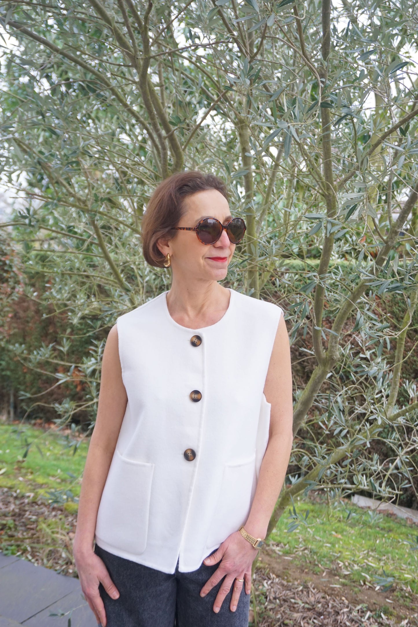 Veste sans manches crème laine
