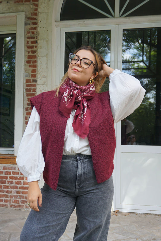Veste sans manches en feutrine bordeaux