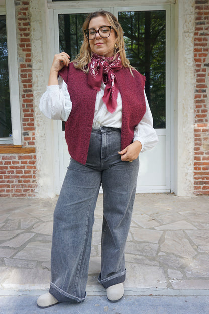 Veste sans manches en feutrine bordeaux
