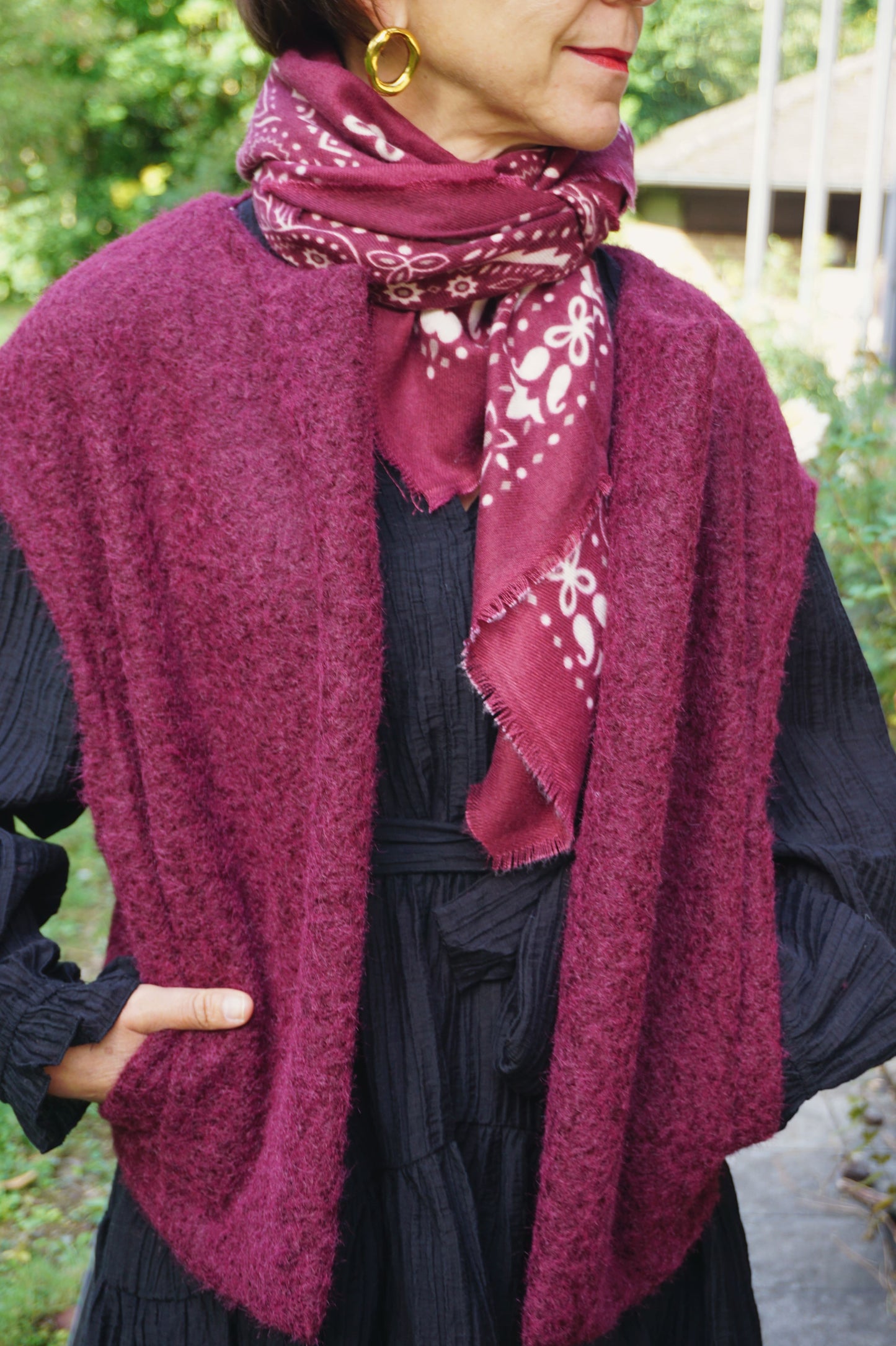 Veste sans manches en feutrine bordeaux