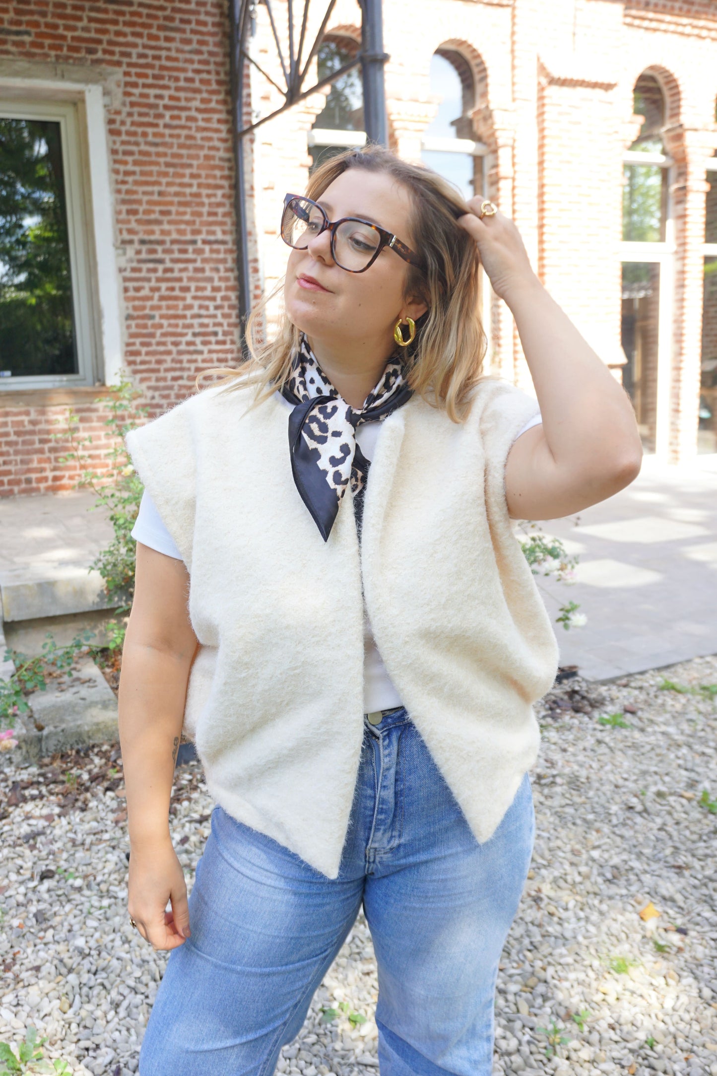 Veste sans manches en feutrine écrue