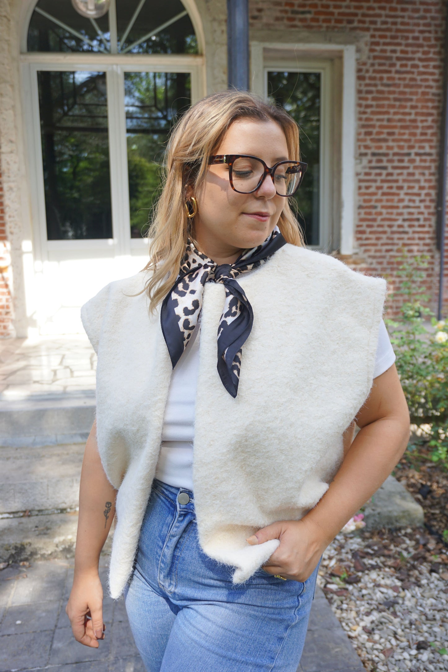 Veste sans manches en feutrine écrue