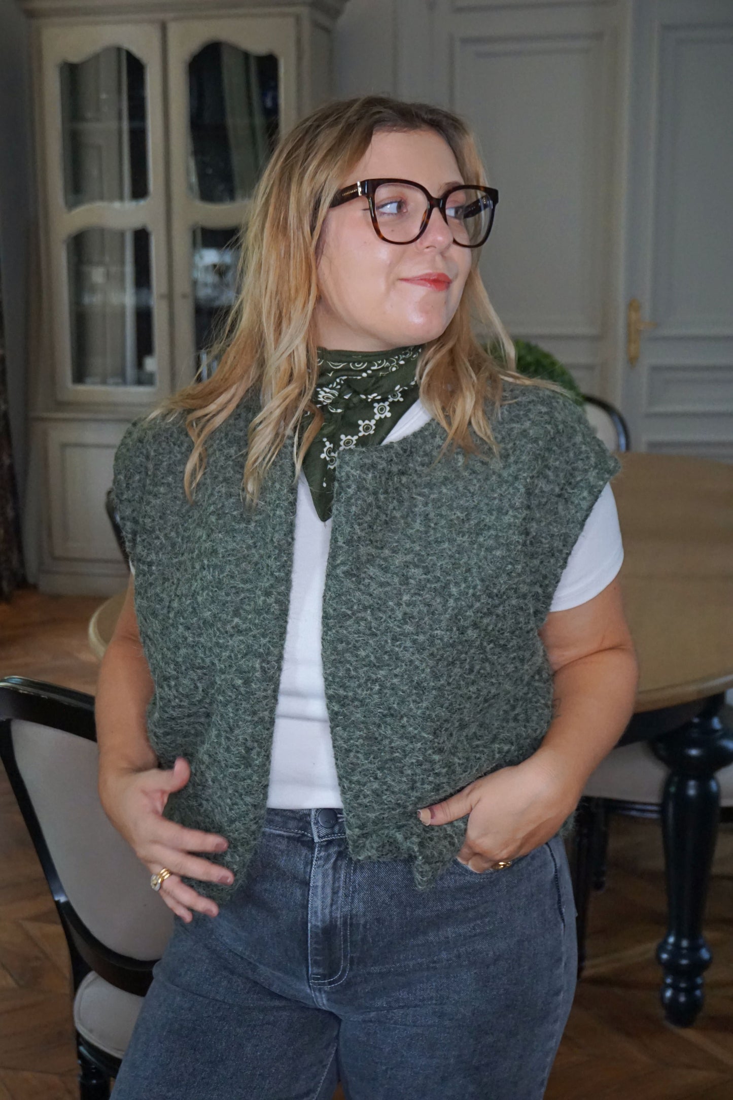 Veste sans manches en feutrine kaki