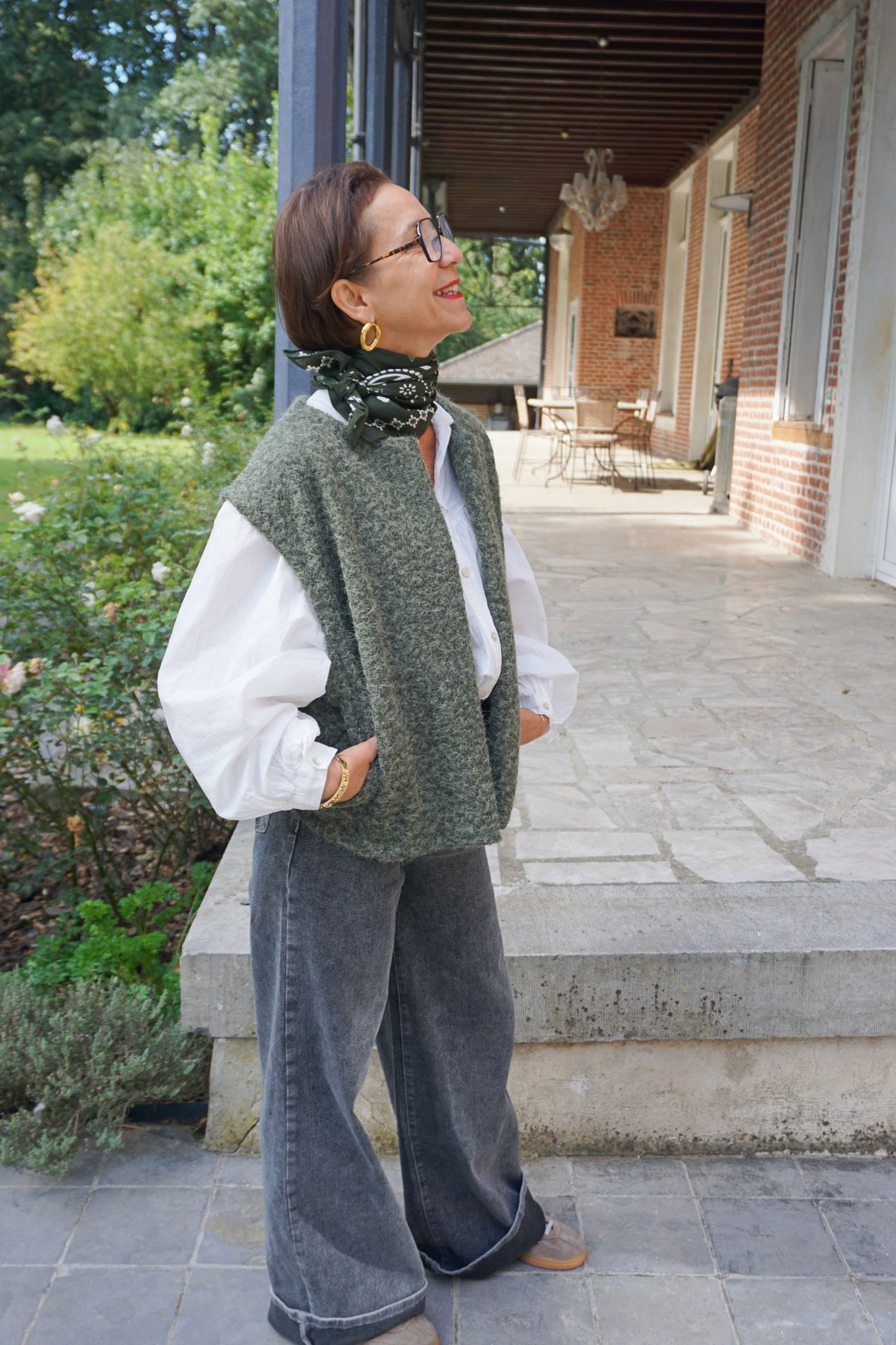 Veste sans manches en feutrine kaki